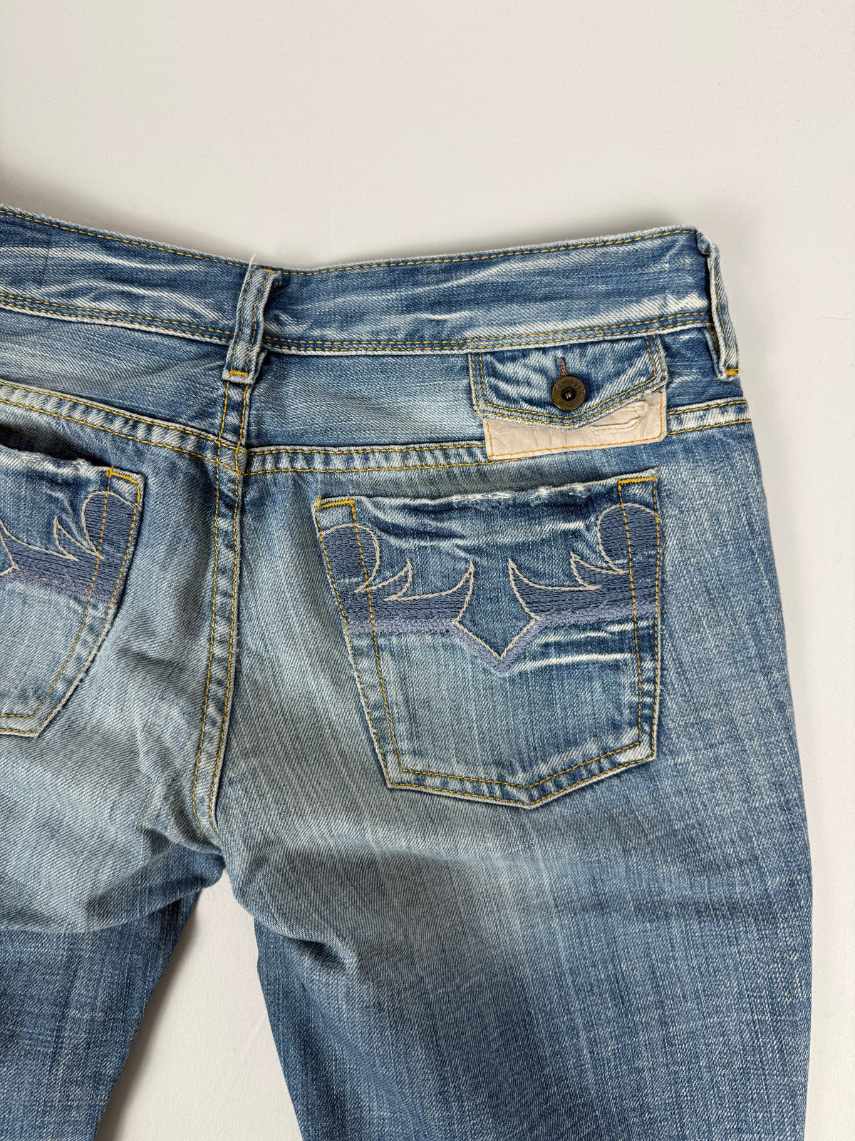 Blue denim low rise straight legs pants (S)