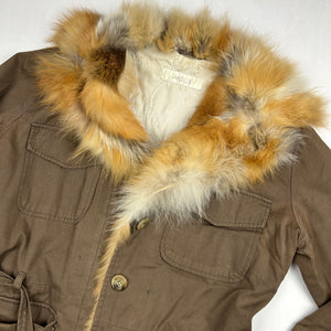 Khaki  y2k zip up real fur jacket (S)