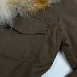 Khaki  y2k zip up real fur jacket (S)