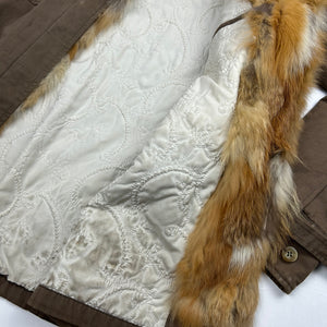 Khaki  y2k zip up real fur jacket (S)