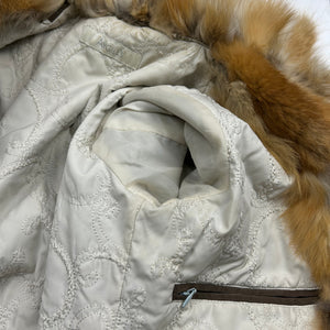 Khaki  y2k zip up real fur jacket (S)