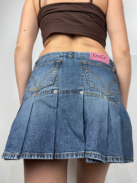 Blue denim pleated mini skirt (S/M)
