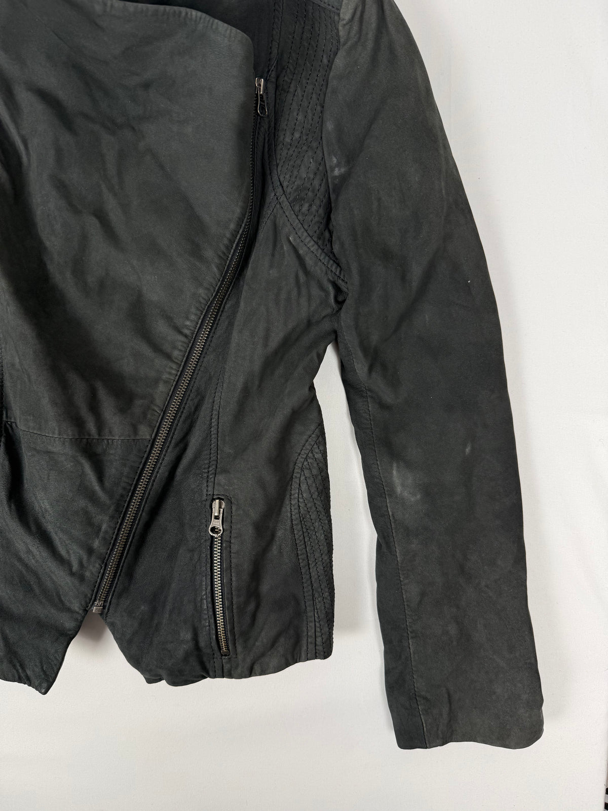 Black real suede leather funnel jacket (M)