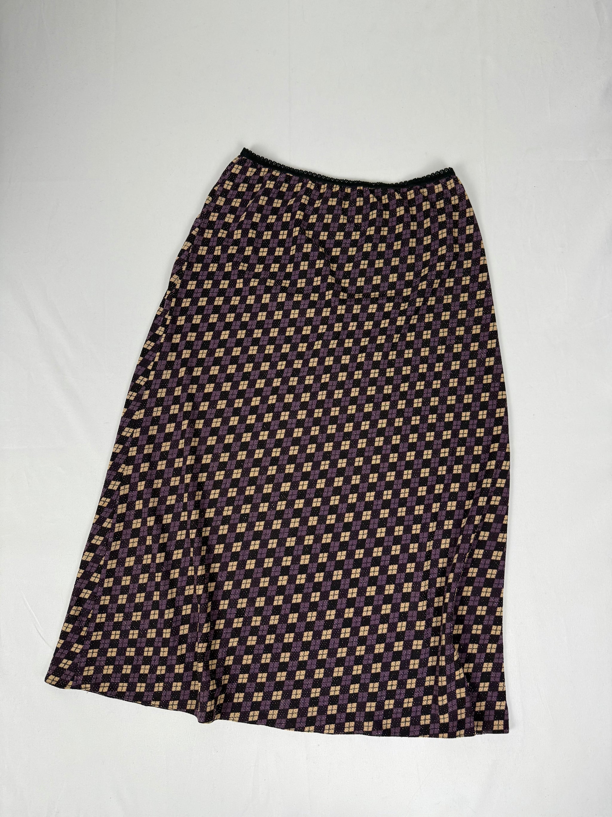 Burgundy graphic maxi skirt (S)