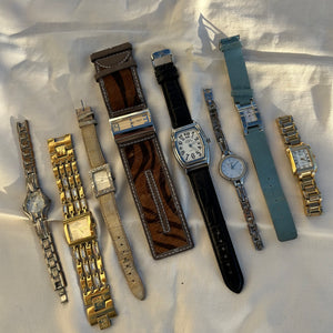 Vintage stainless steel blue leather bracelet watch jewelry