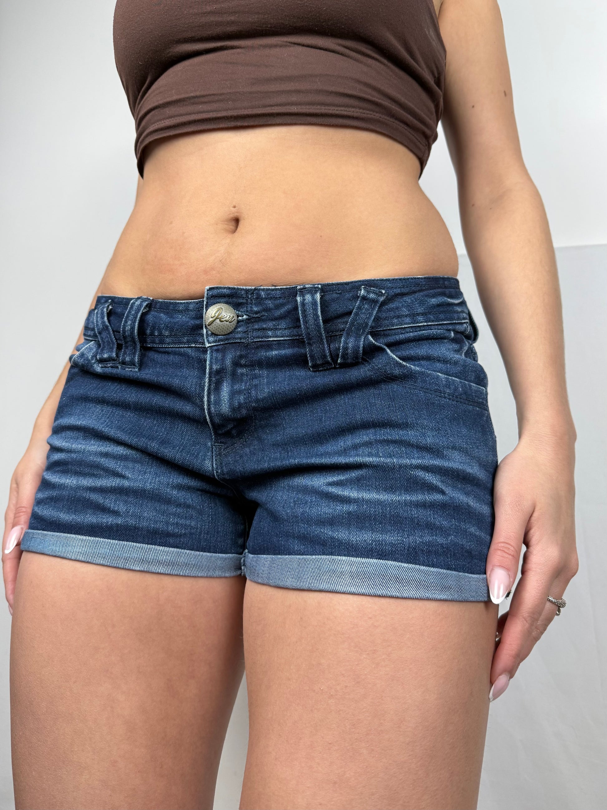 Navy denim low rise mini short (M)