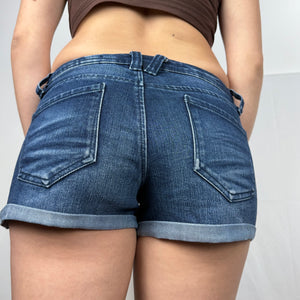 Navy denim low rise mini short (M)