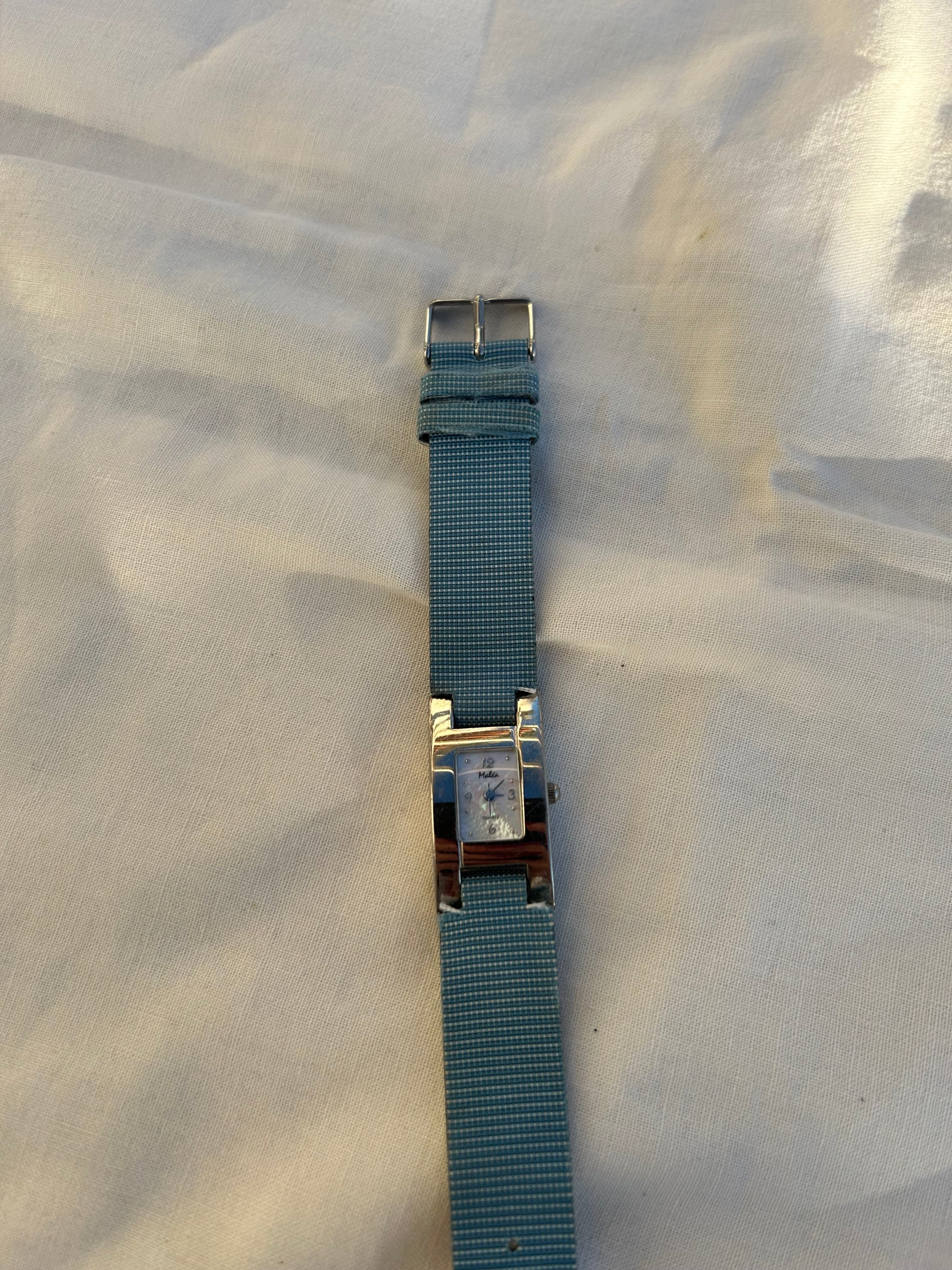 Vintage stainless steel blue leather bracelet watch jewelry