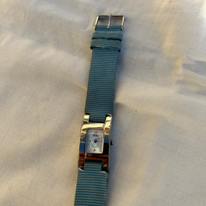 Vintage stainless steel blue leather bracelet watch jewelry