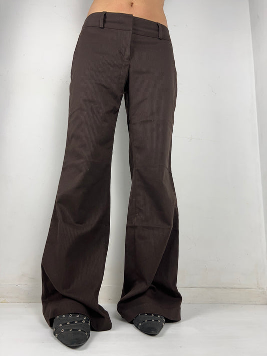 Brown striped low rise office flare pants (L)