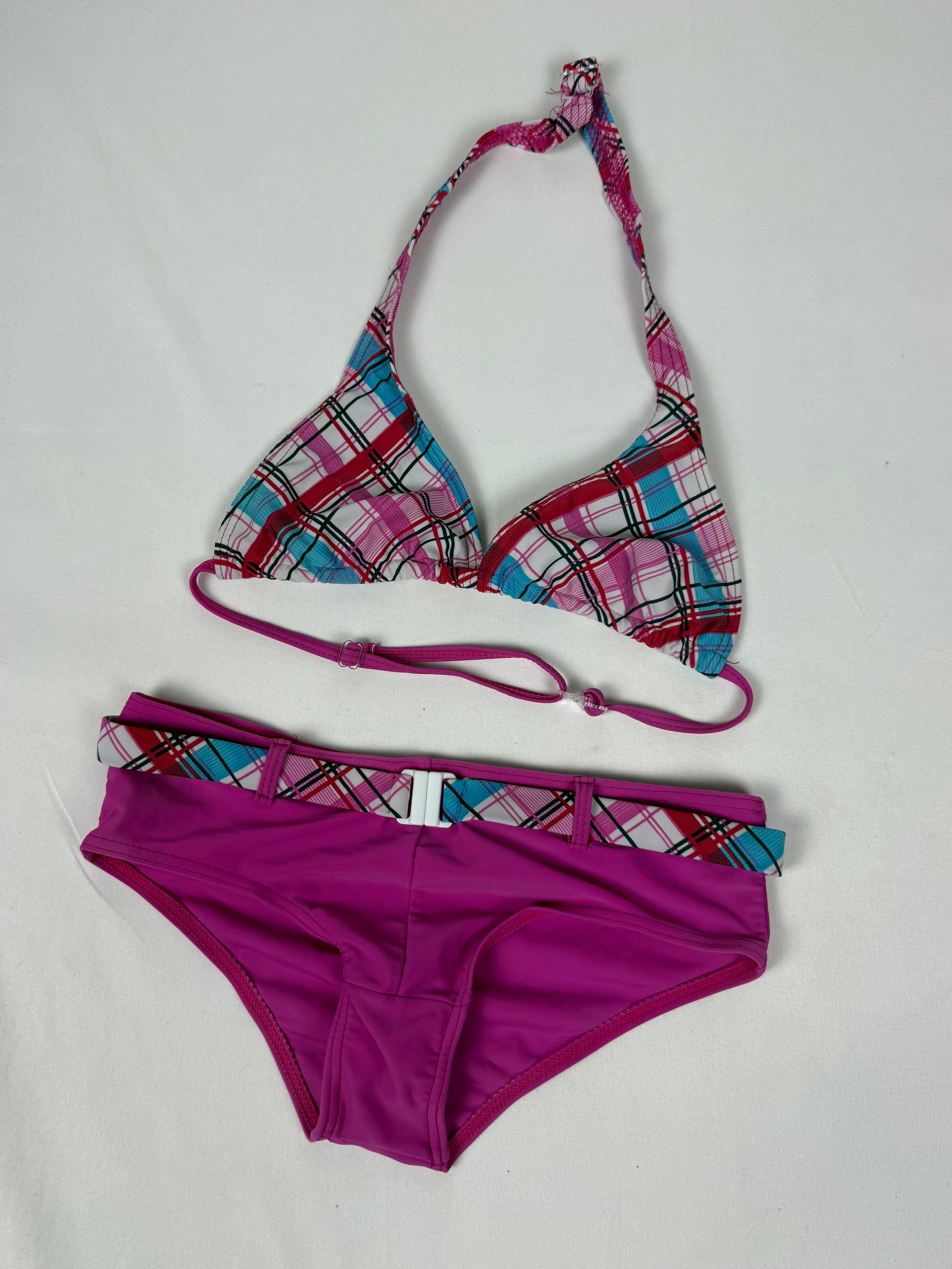 Pink check print shorty bikini set (XS)