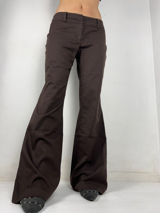 Brown striped low rise office flare pants (L)
