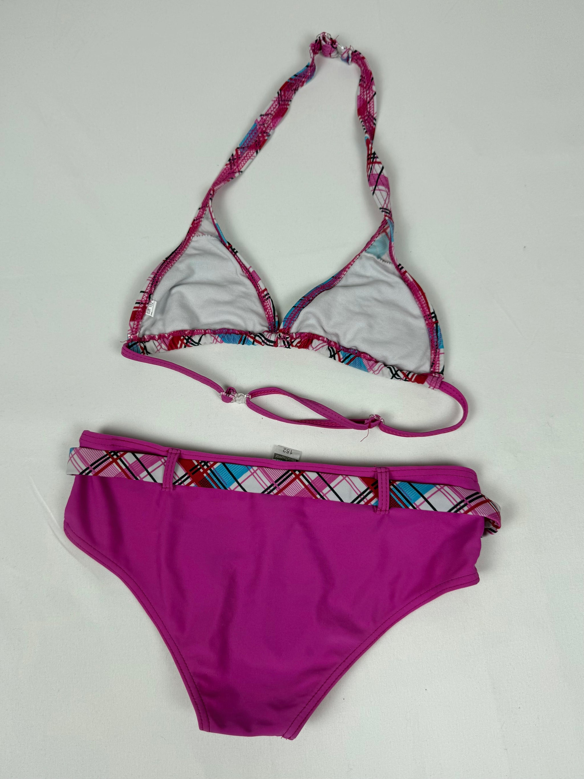 Pink check print shorty bikini set (XS)