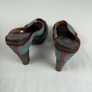 Blue suede leather clogs mules heels (36)