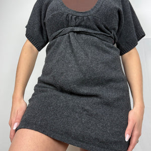 Grey short sleeves tie up knitted mini dress (S/M)