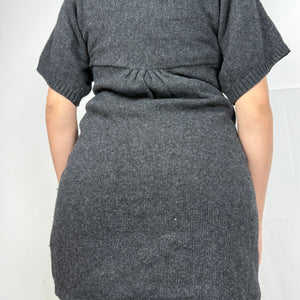Grey short sleeves tie up knitted mini dress (S/M)