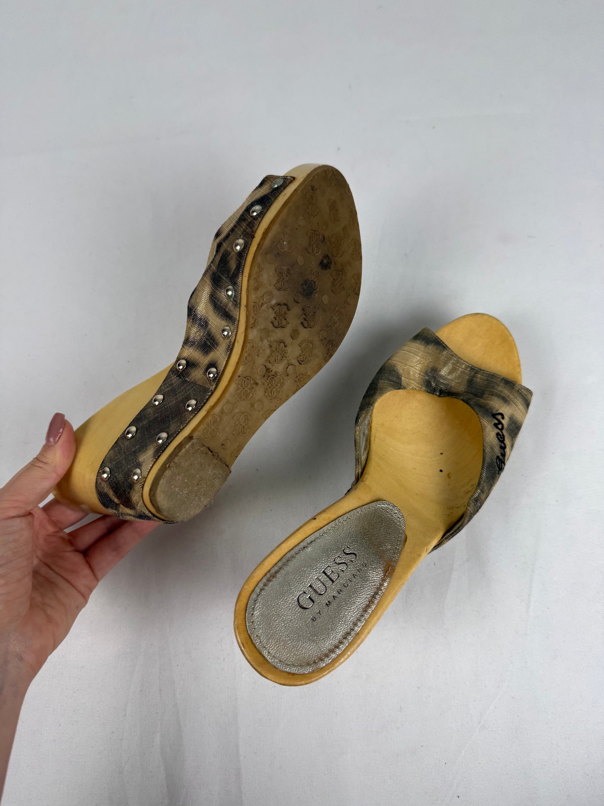 Khaki camo wedge heels mules (37)
