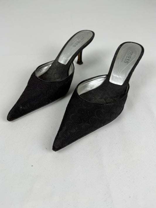Black pointed toes heels mules (36)