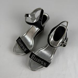Black rhinestones logo wedge heels (38)