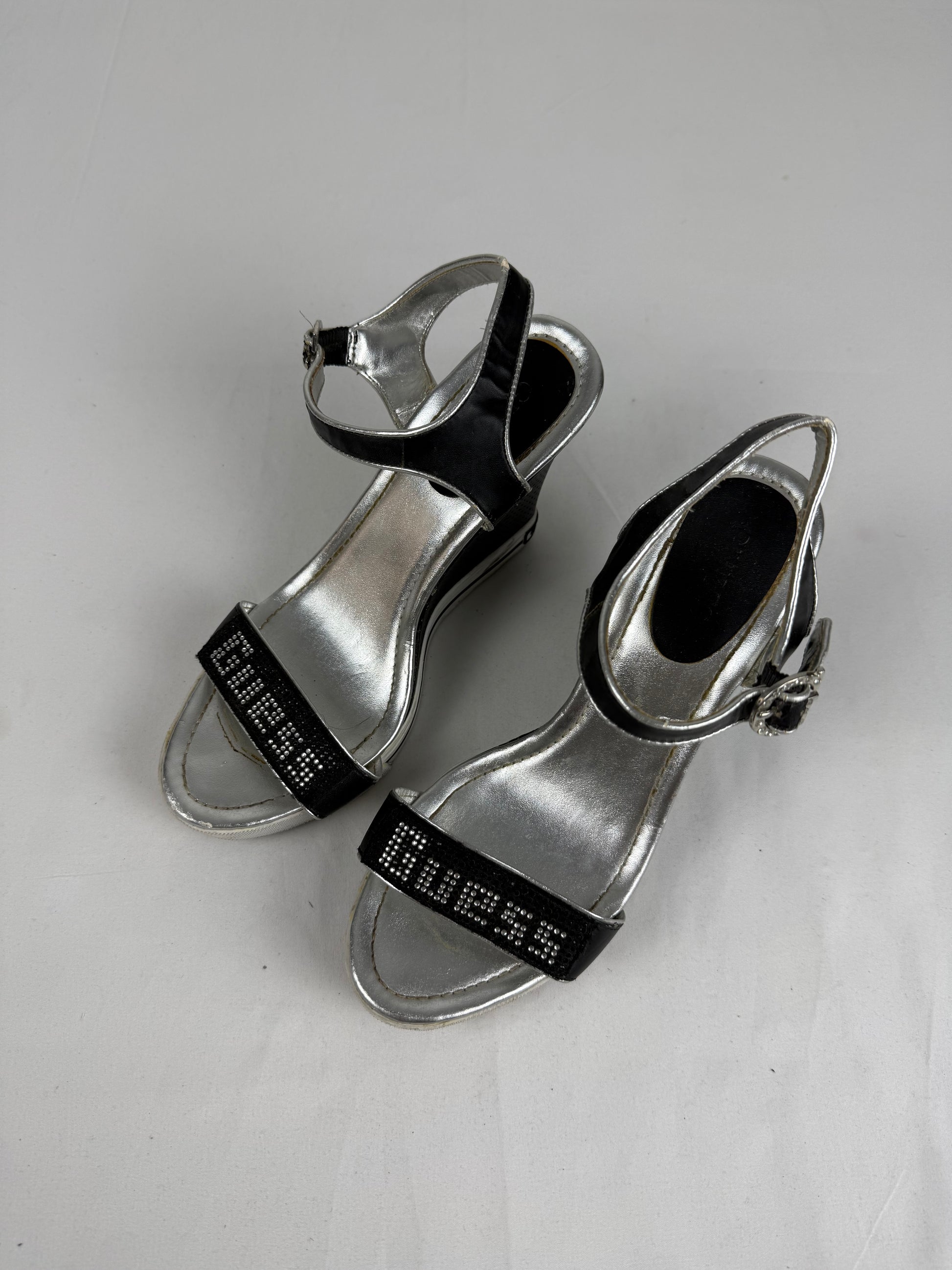 Black rhinestones logo wedge heels (38)