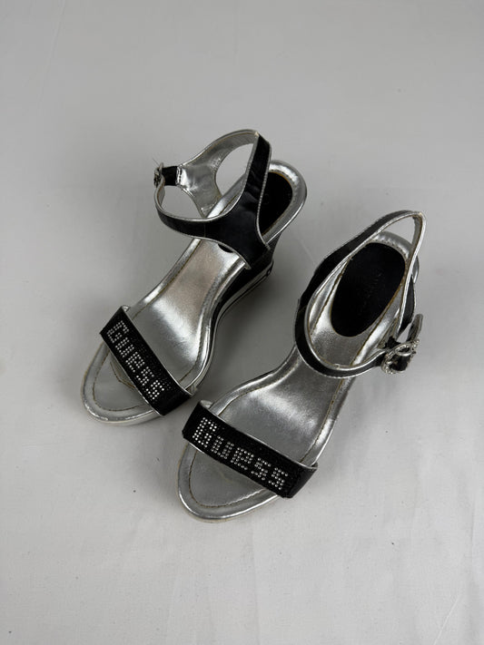 Black rhinestones logo wedge heels (38)