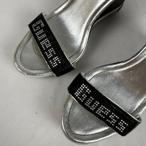 Black rhinestones logo wedge heels (38)