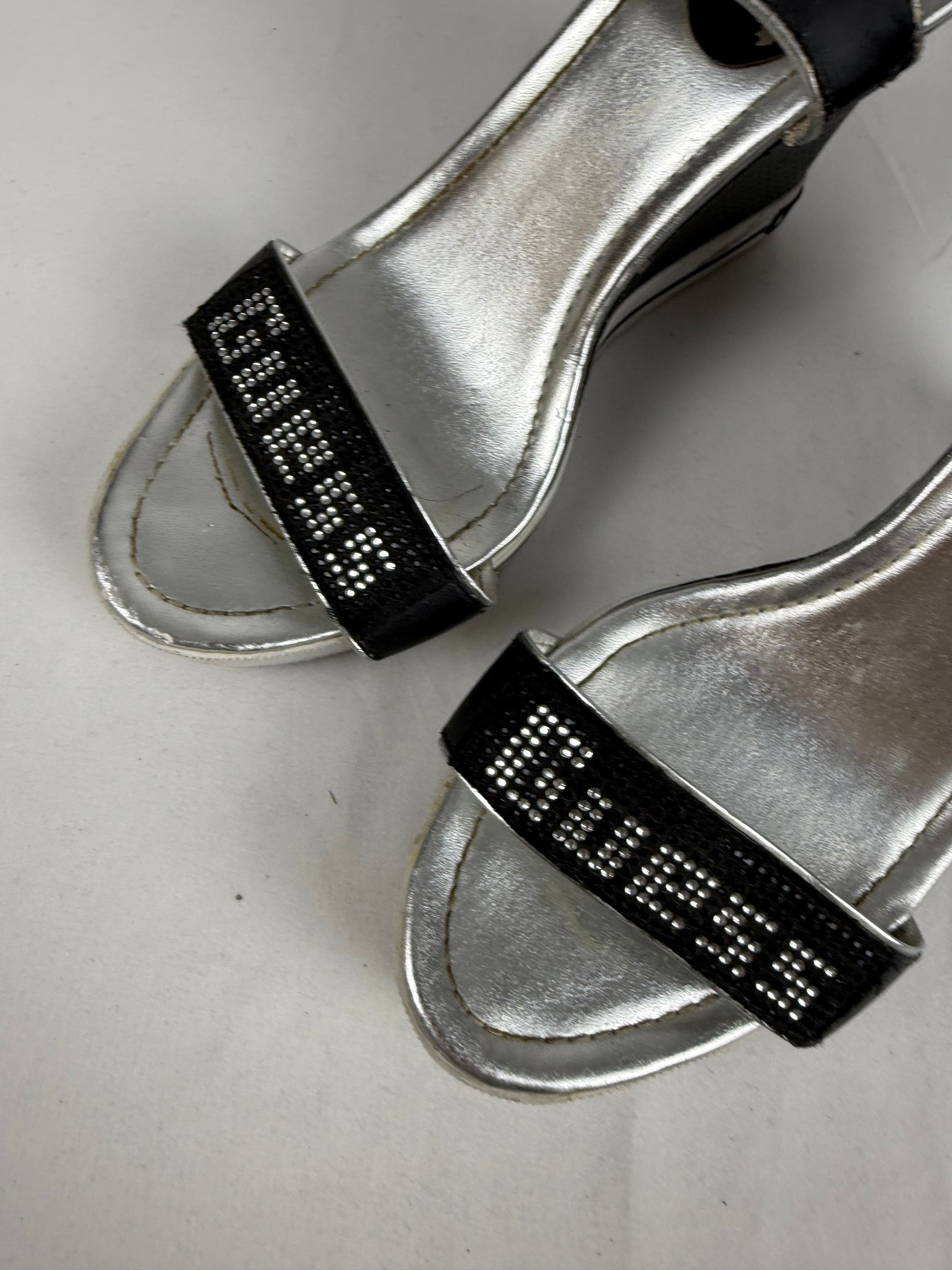 Black rhinestones logo wedge heels (38)