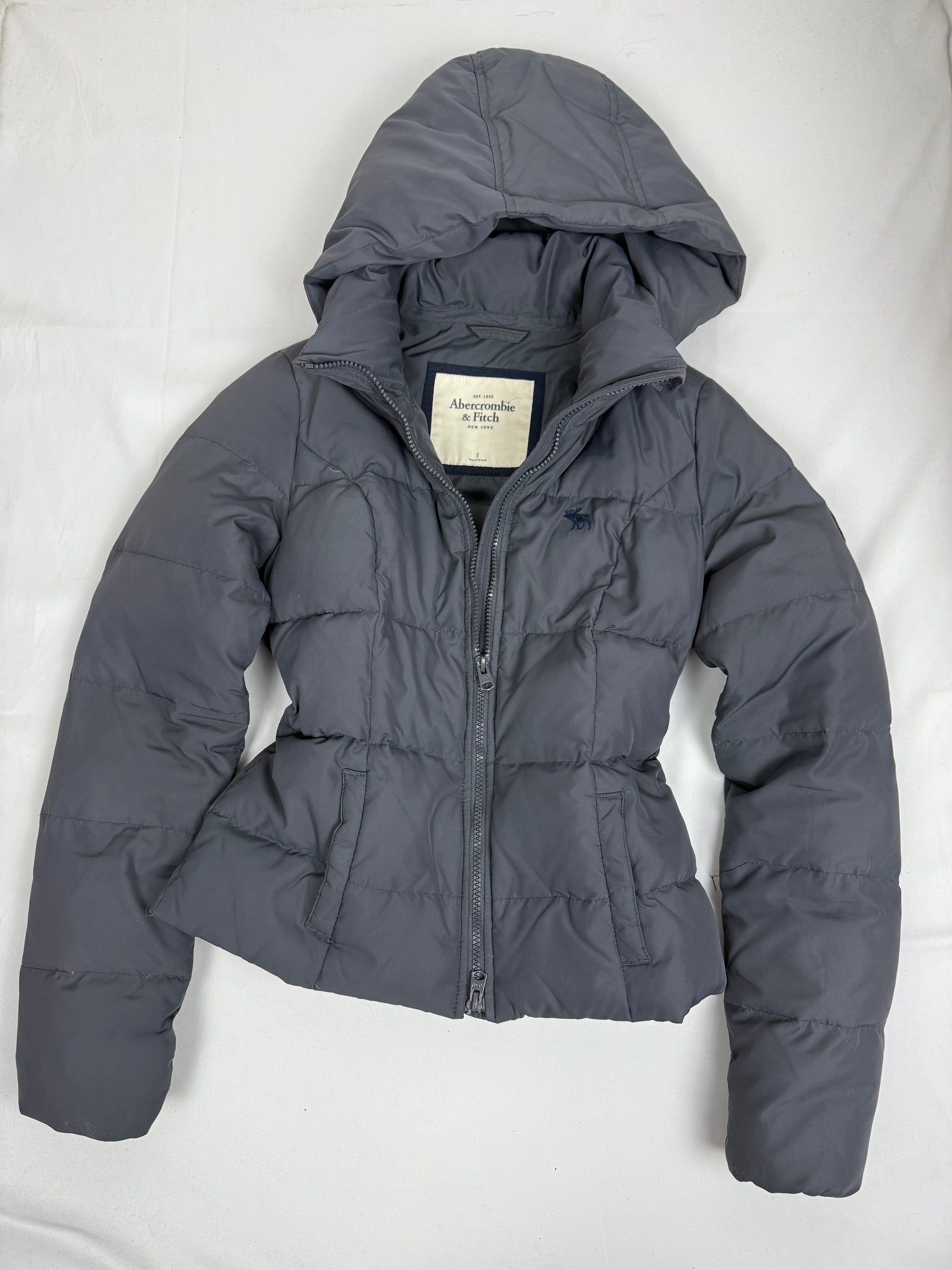 Grey tight fit duck down puffer jacket (S)