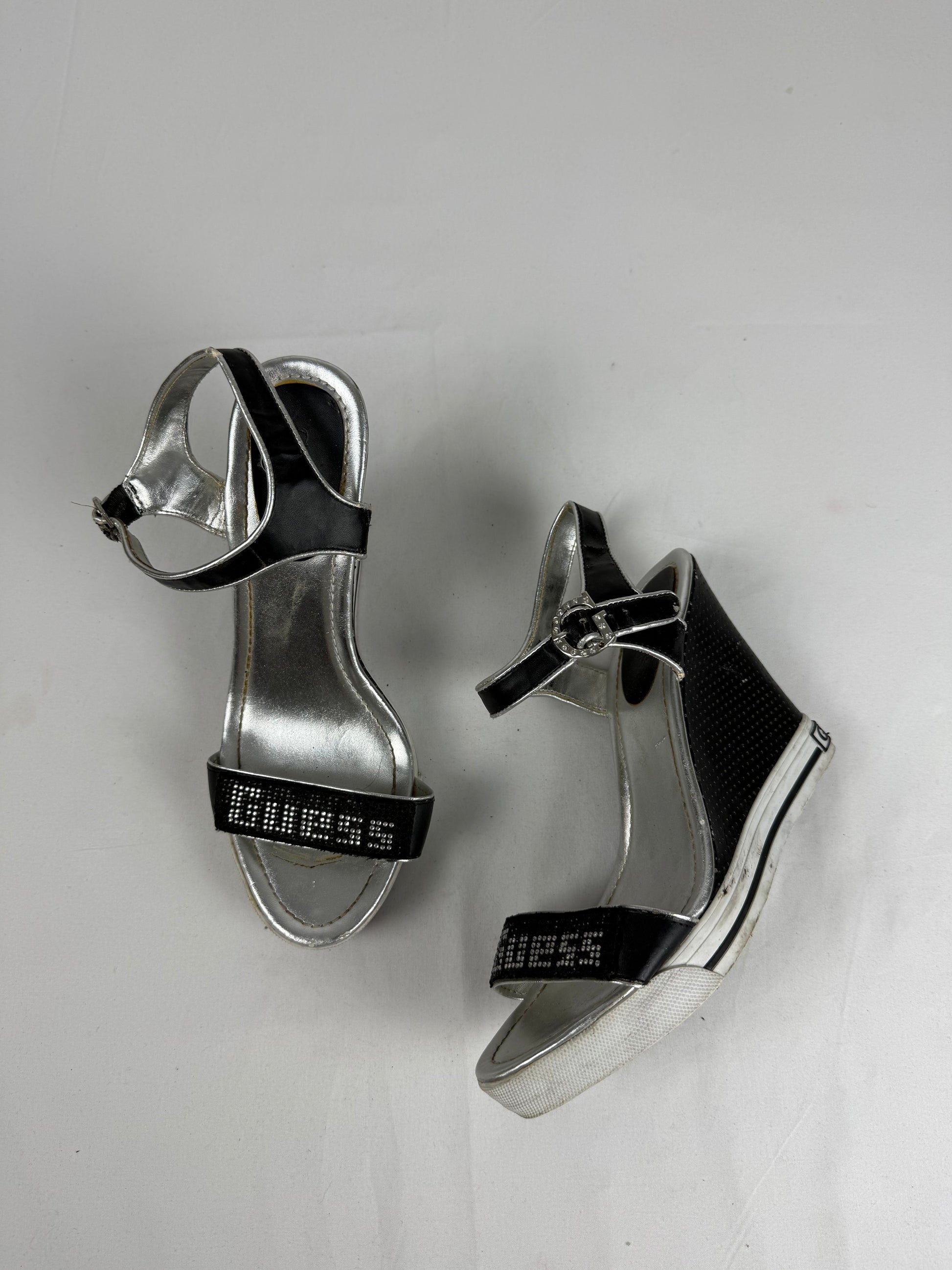 Black rhinestones logo wedge heels (38)