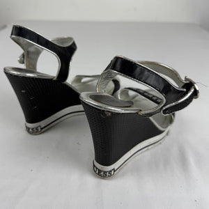 Black rhinestones logo wedge heels (38)