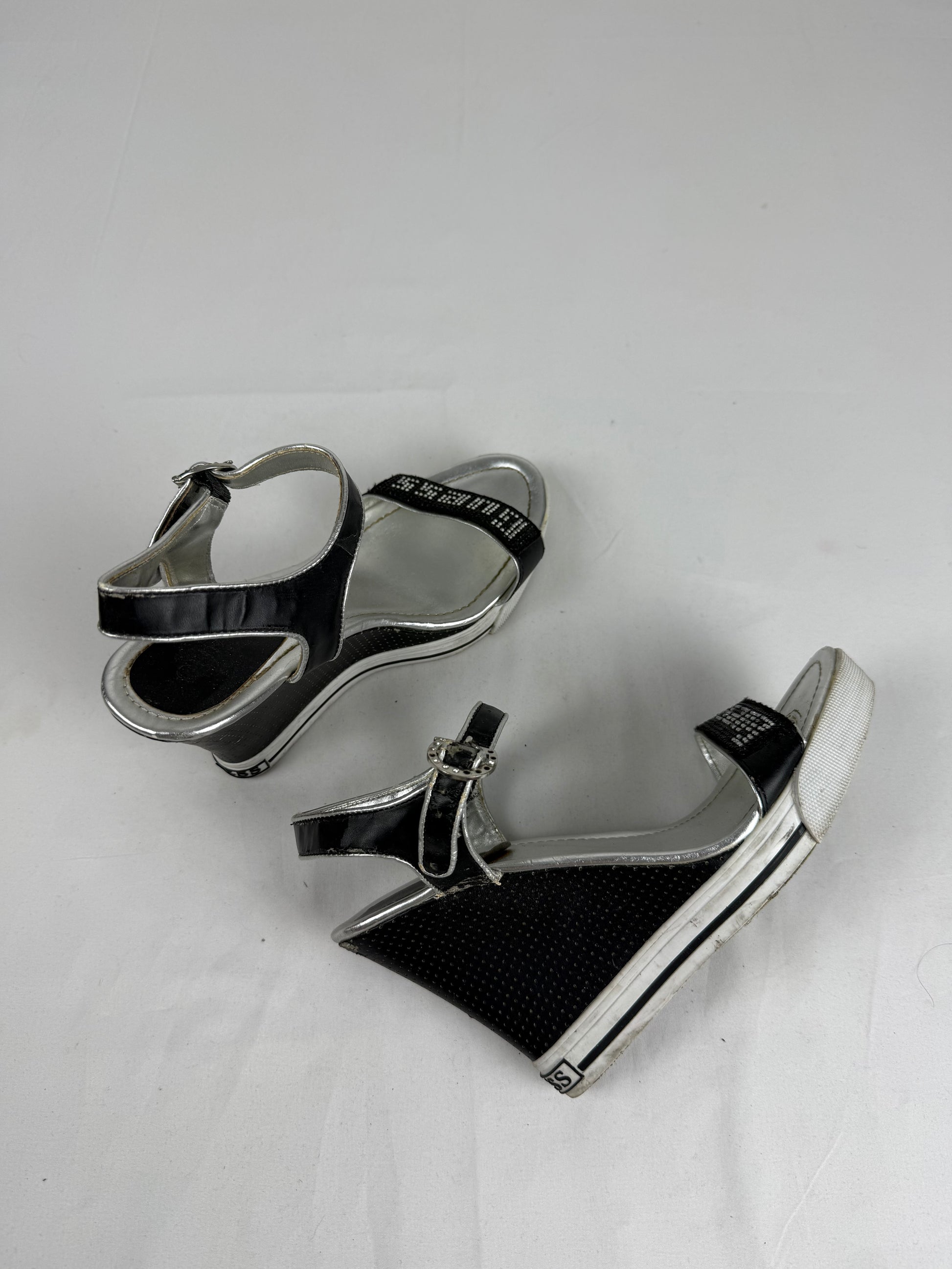 Black rhinestones logo wedge heels (38)