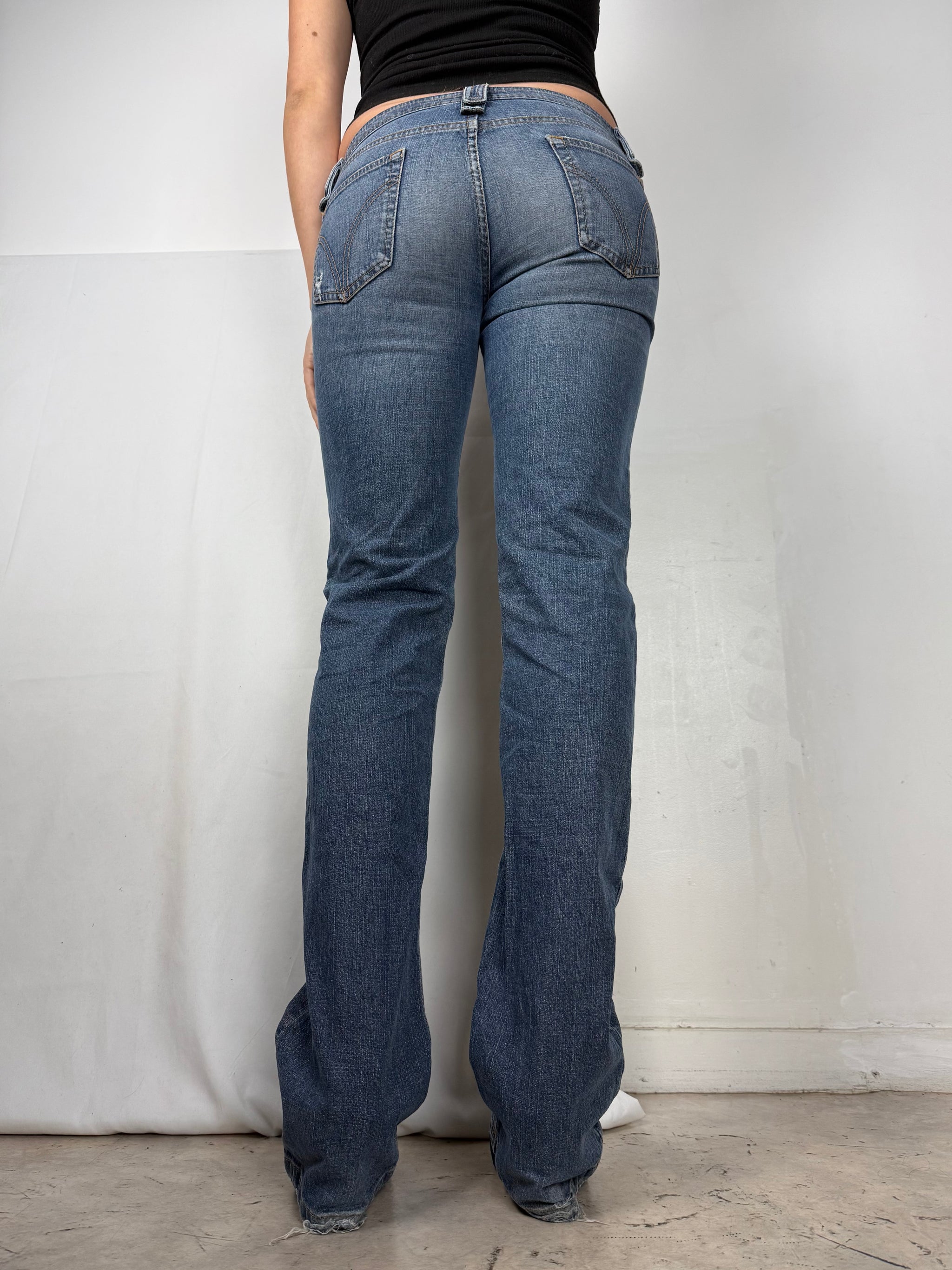 Blue denim low rise straight legs pants (S)