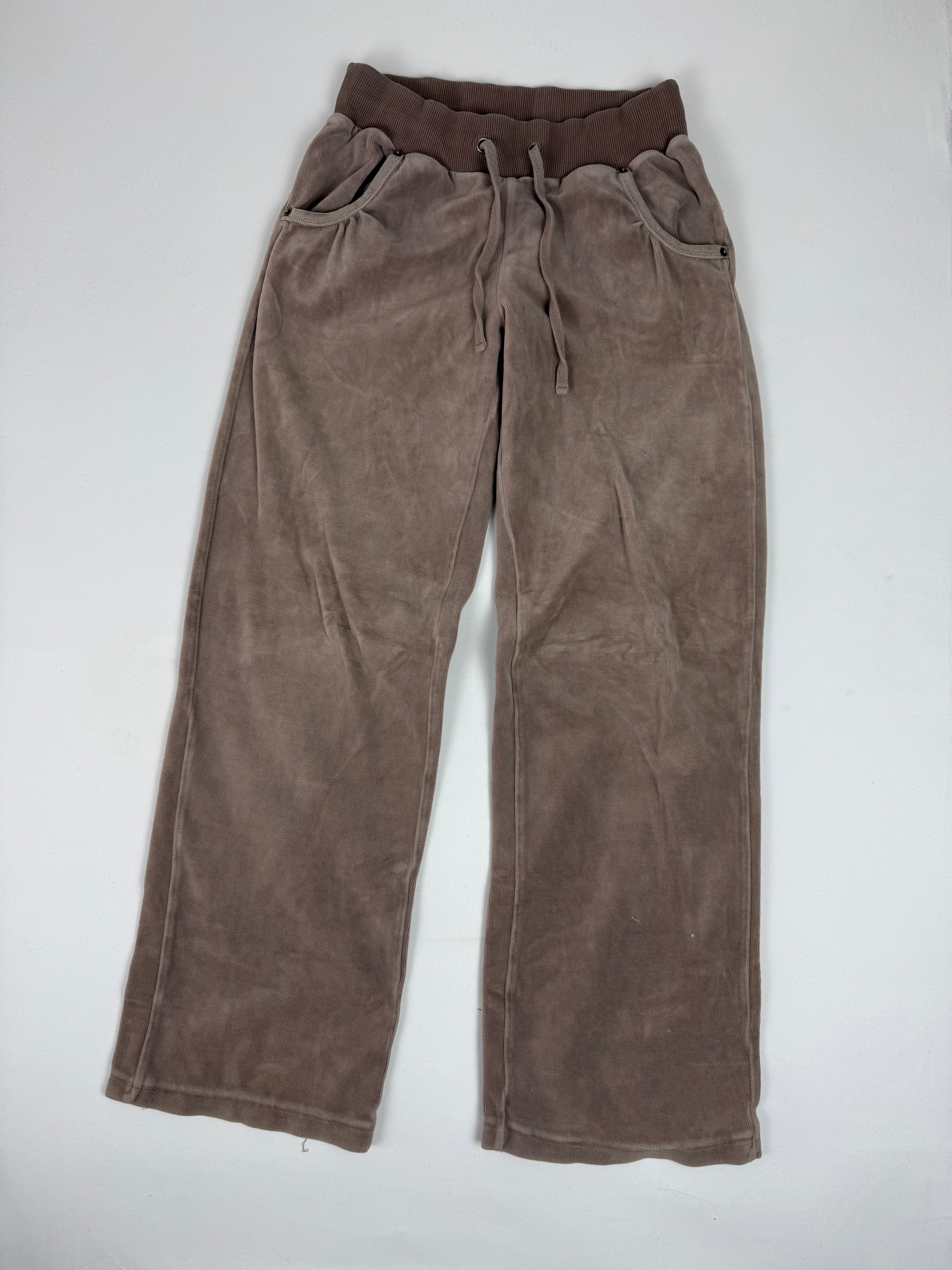 Beige velvet activewear low rise pants (S)