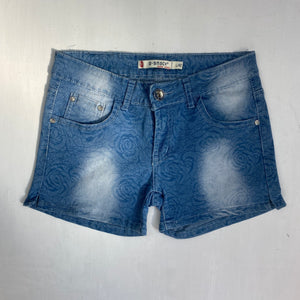 Blue denim floral low rise mini short (S)