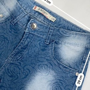 Blue denim floral low rise mini short (S)