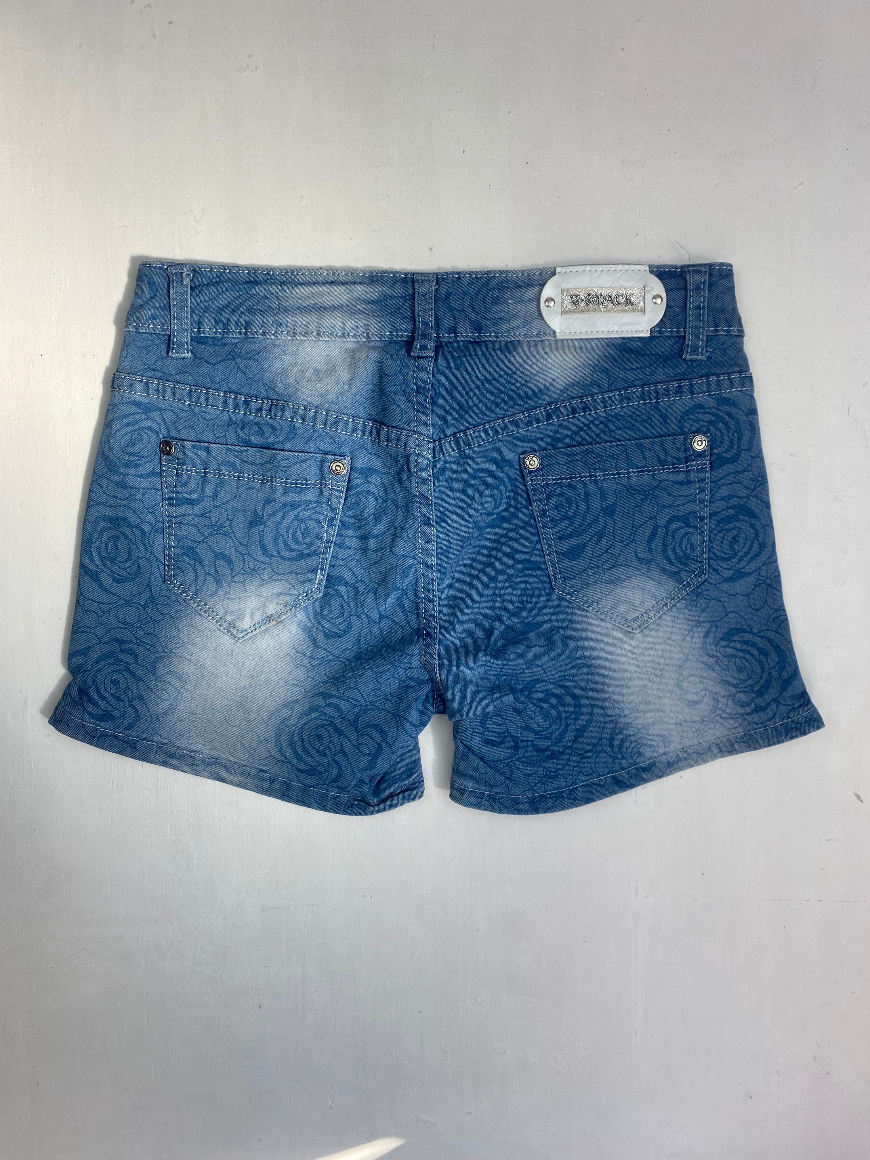 Blue denim floral low rise mini short (S)