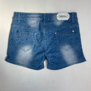 Blue denim floral low rise mini short (S)