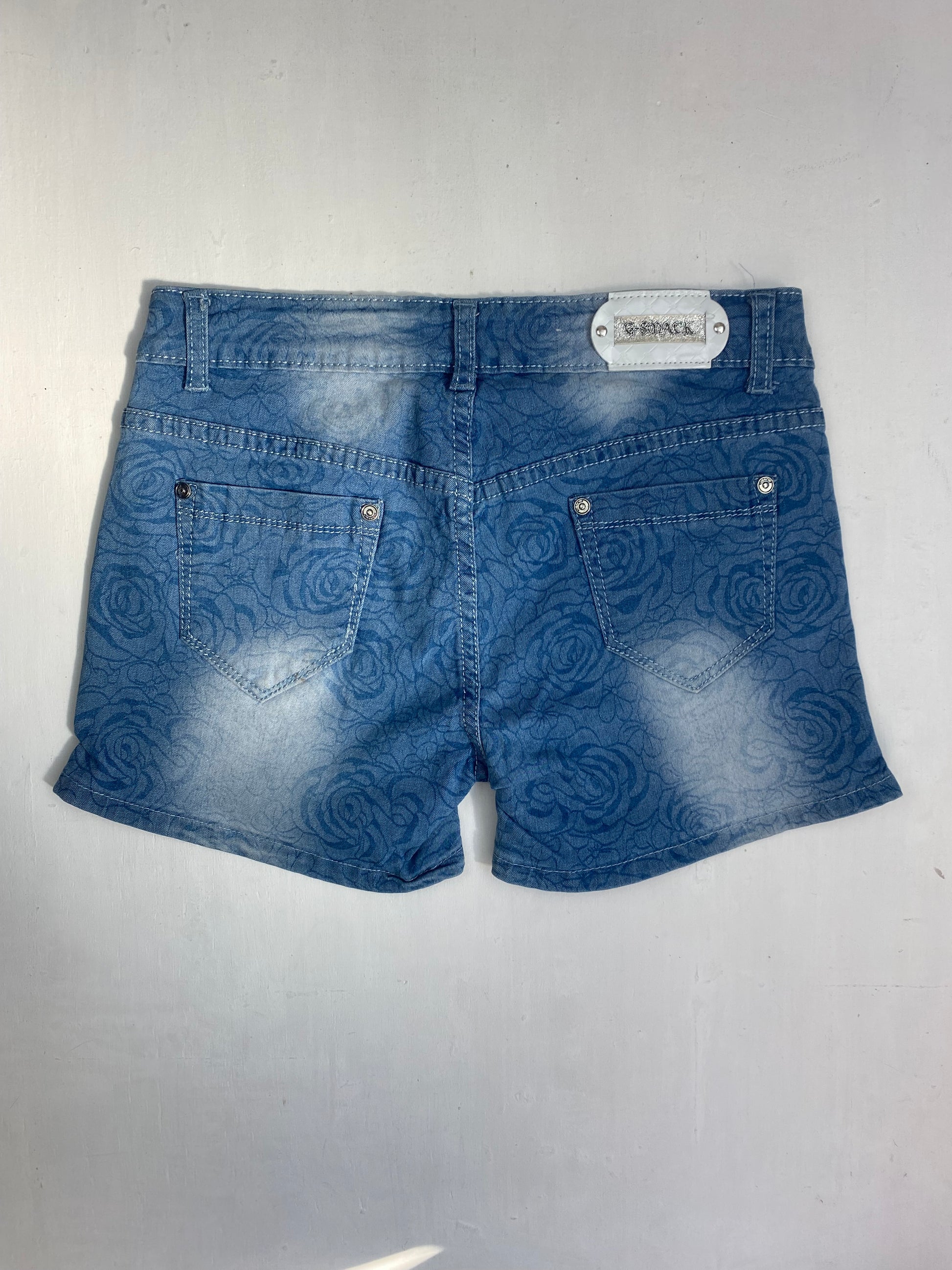 Blue denim floral low rise mini short (S)