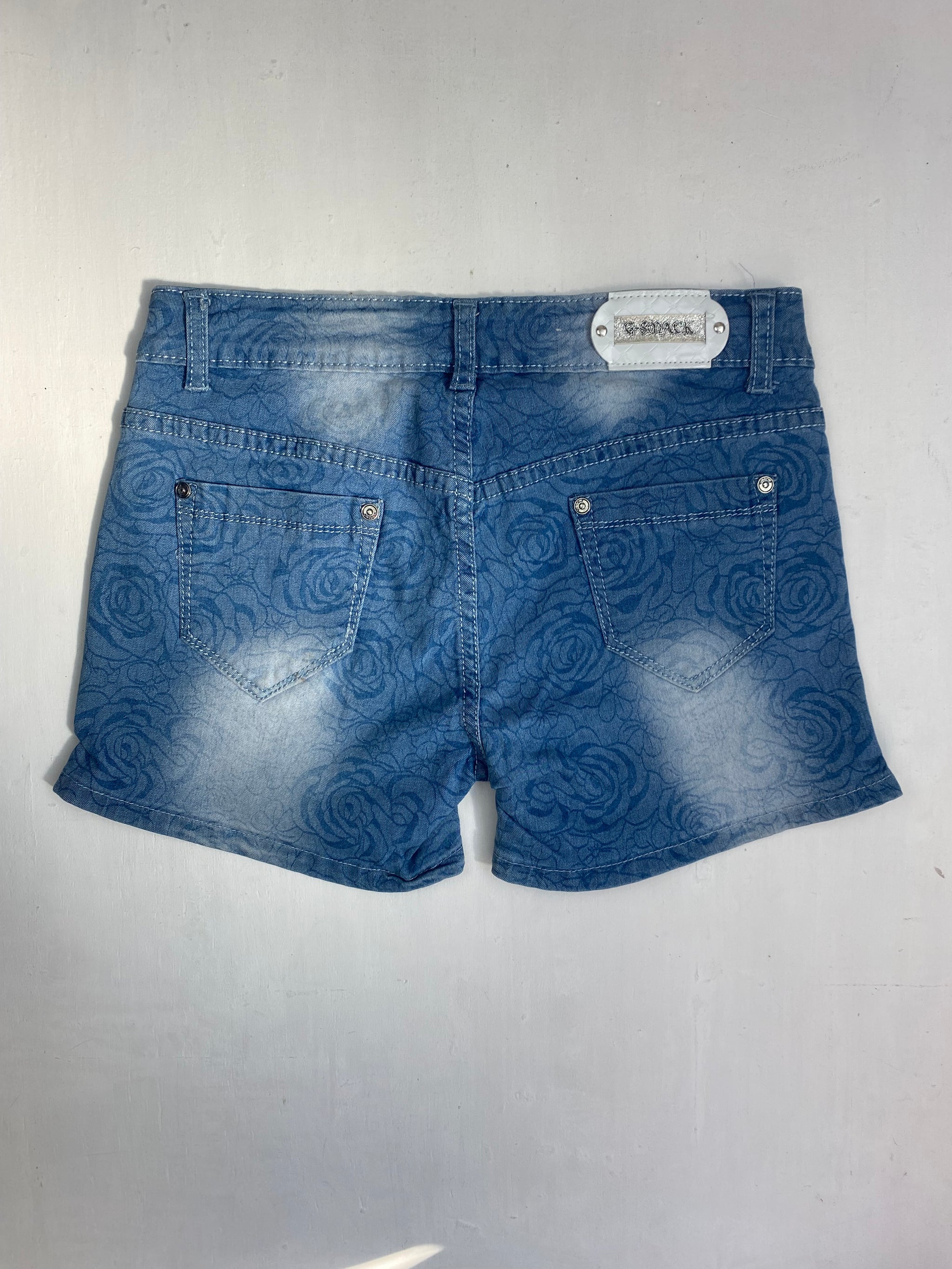 Blue denim floral low rise mini short (S)