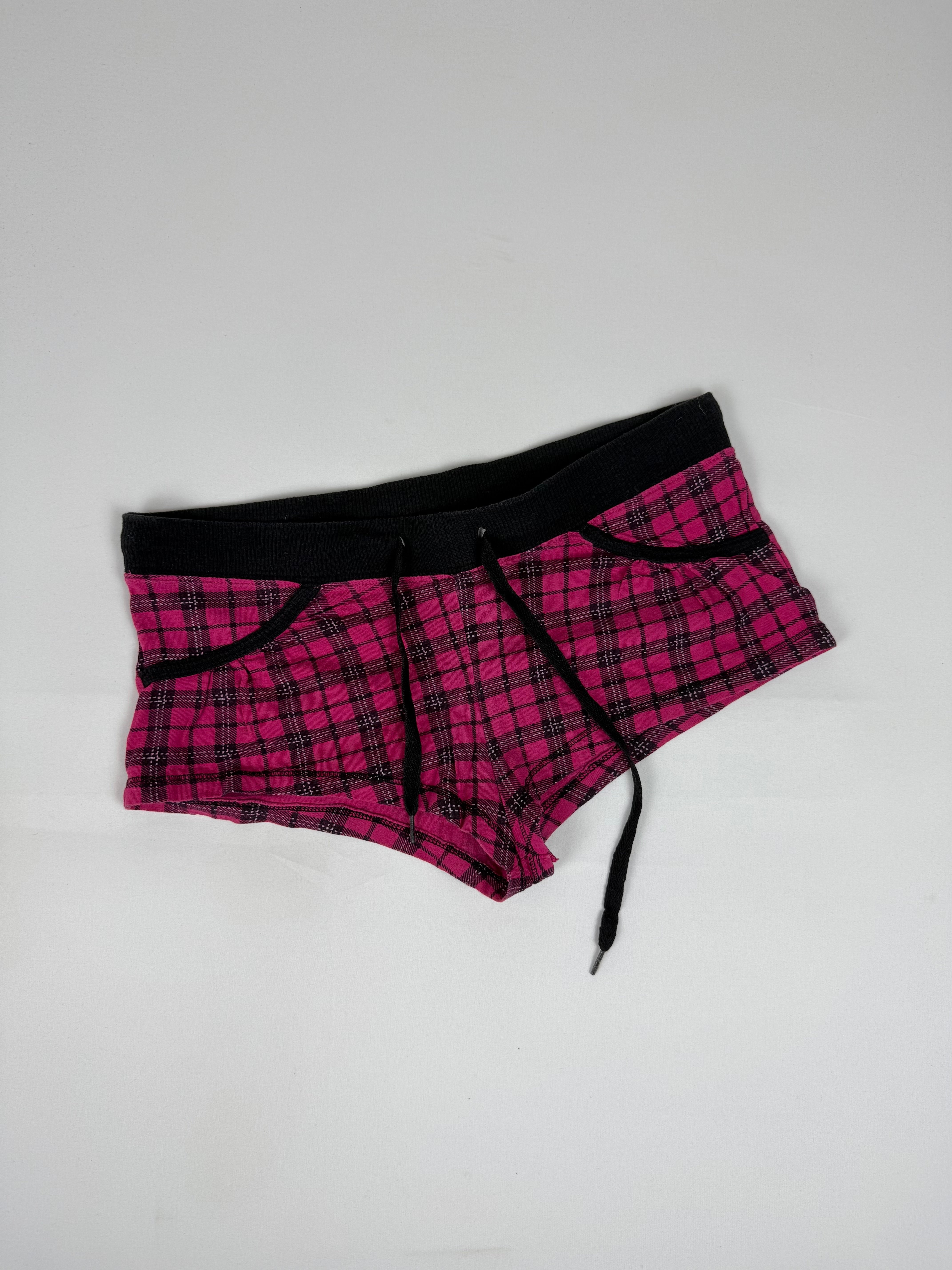 Pink check print cotton mini short (S)