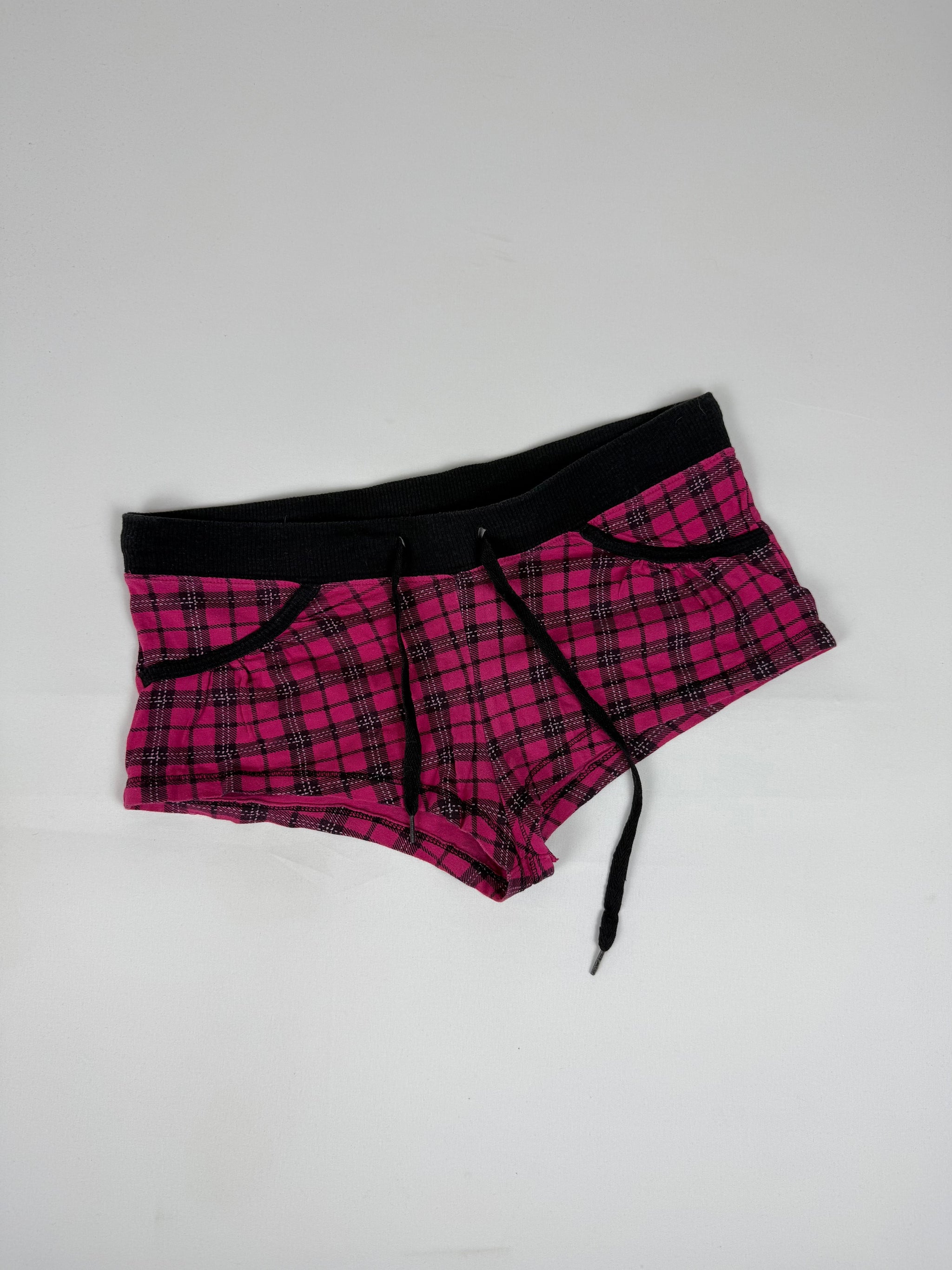 Pink check print cotton mini short (S)