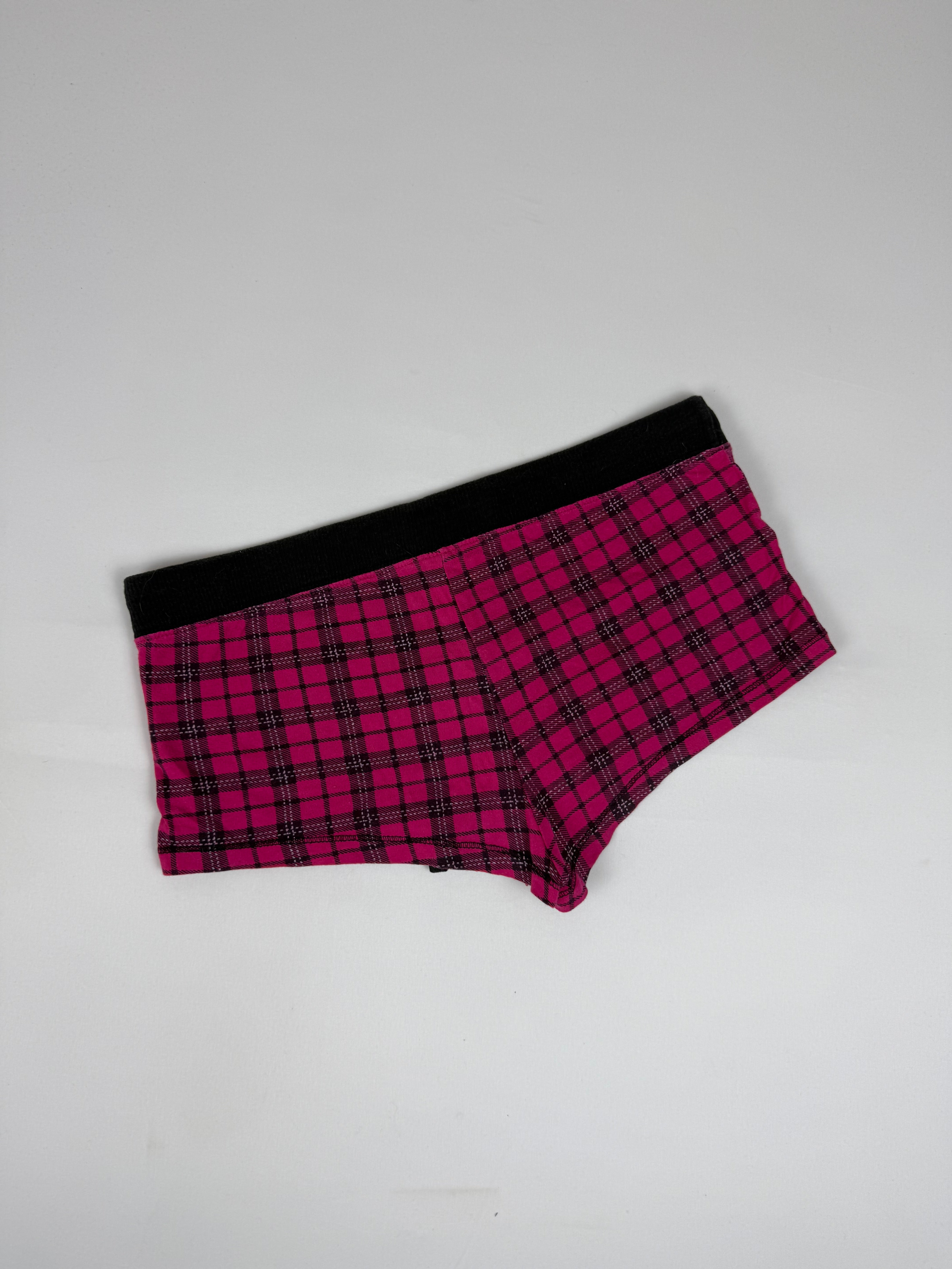 Pink check print cotton mini short (S)