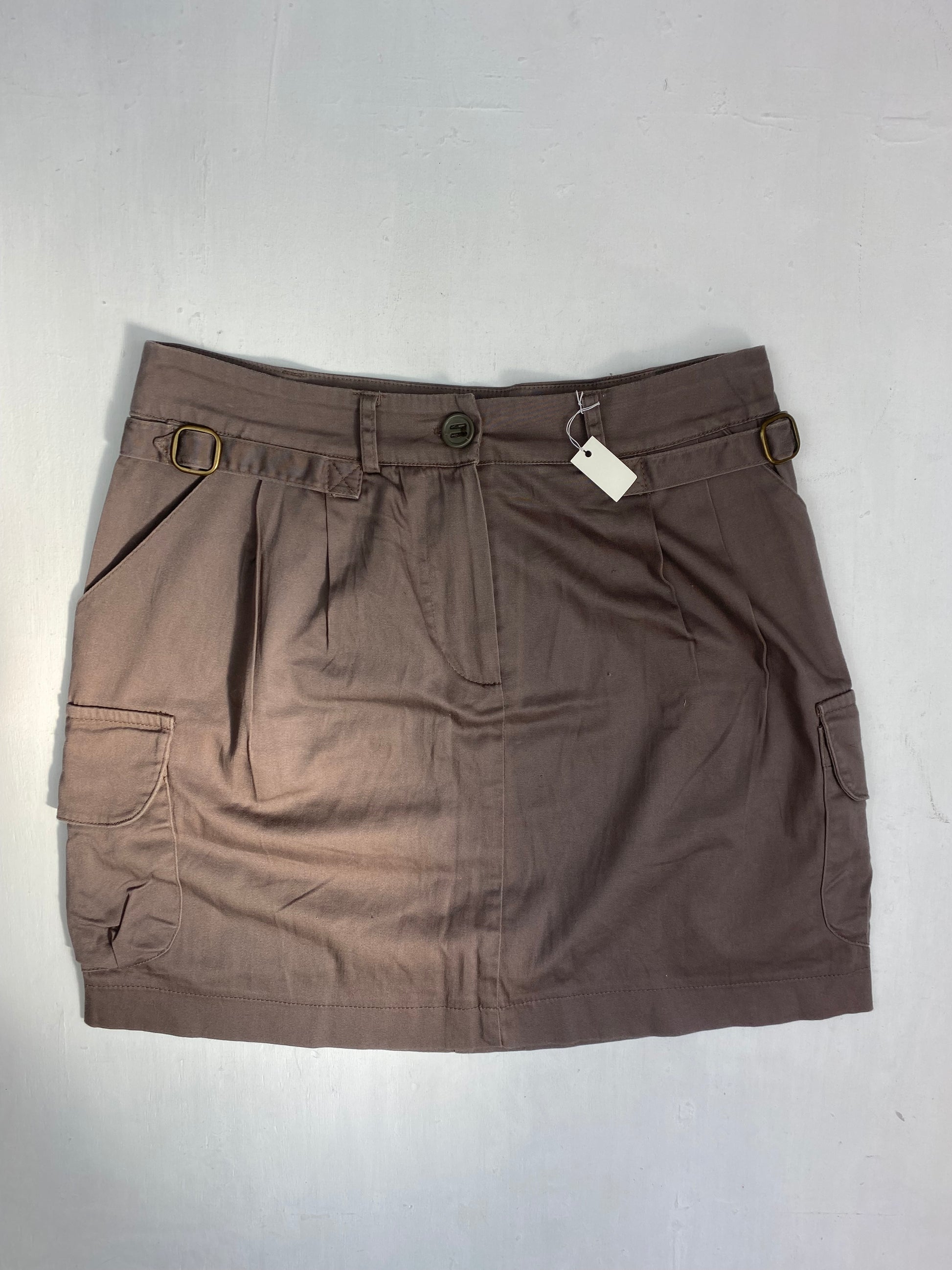 Brown denim low rise cargo mini skirt (S)