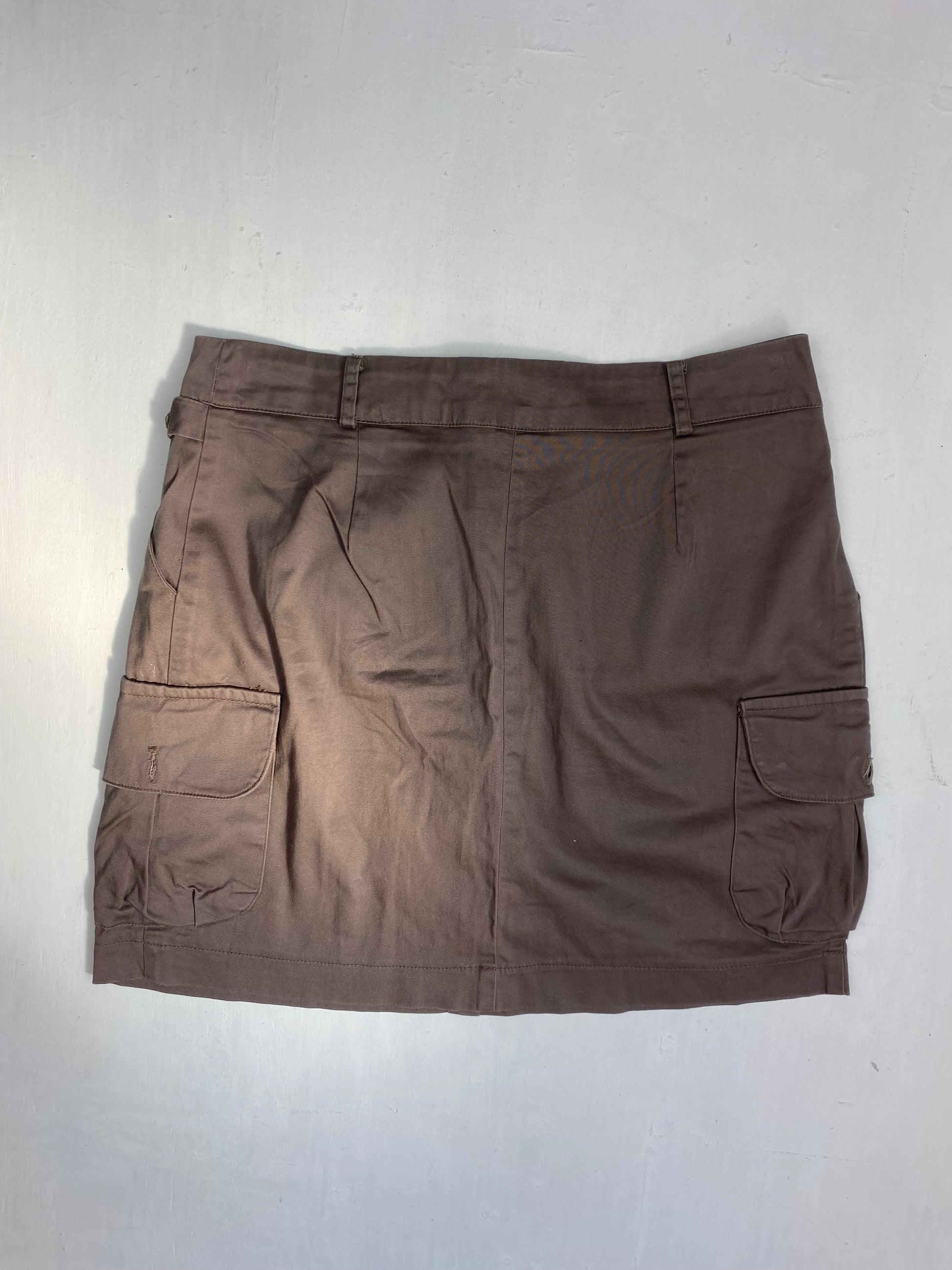 Brown denim low rise cargo mini skirt (S)
