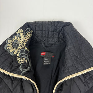 Khaki embroidered floral puffer jacket (S)