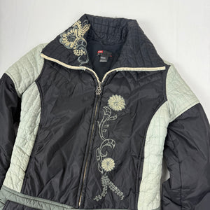 Khaki embroidered floral puffer jacket (S)