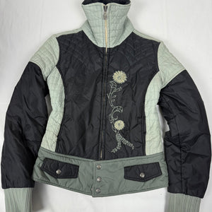 Khaki embroidered floral puffer jacket (S)