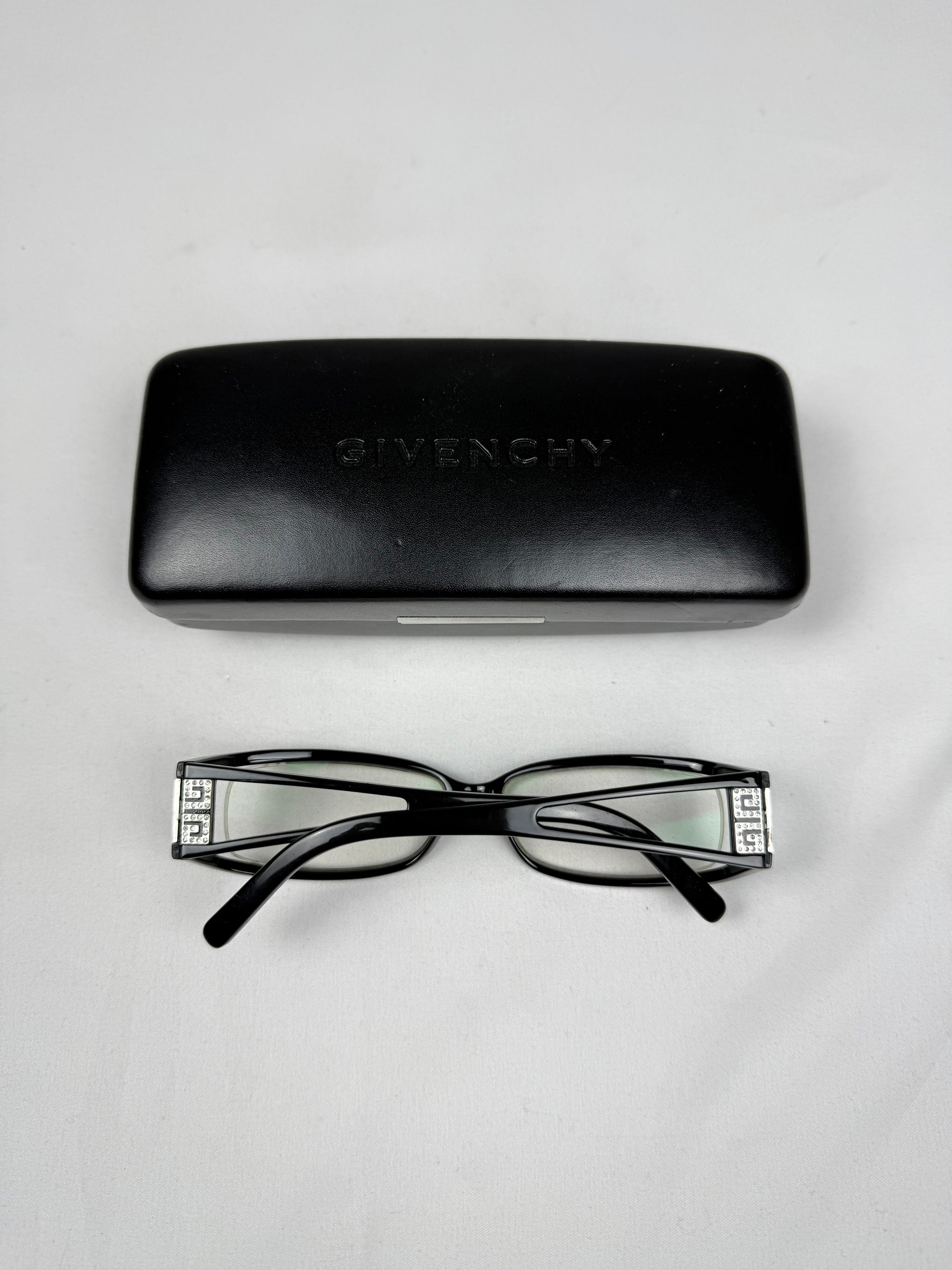 Black office glasses rhinestones logo (with prescription)