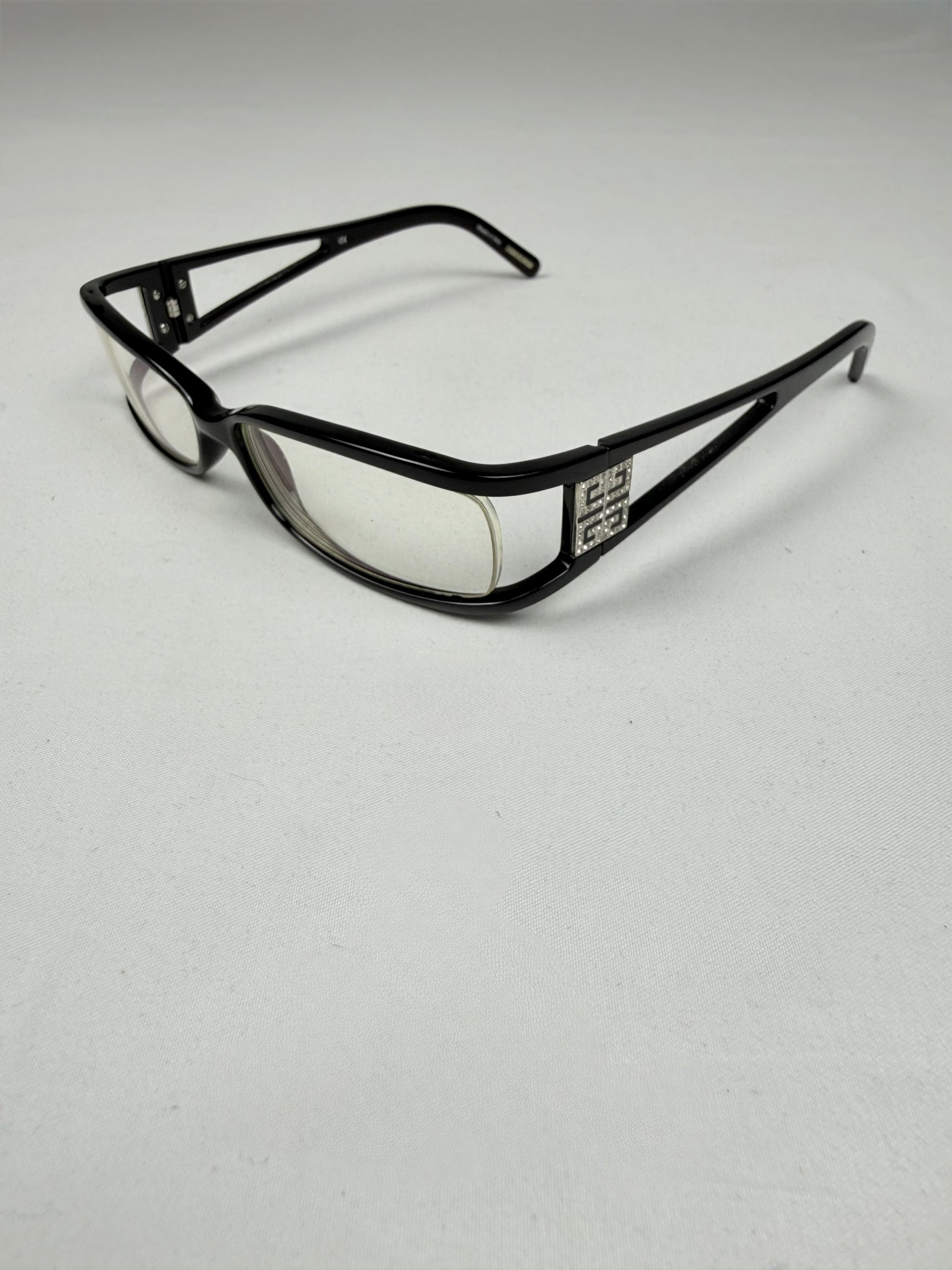 Black office glasses rhinestones logo (with prescription)