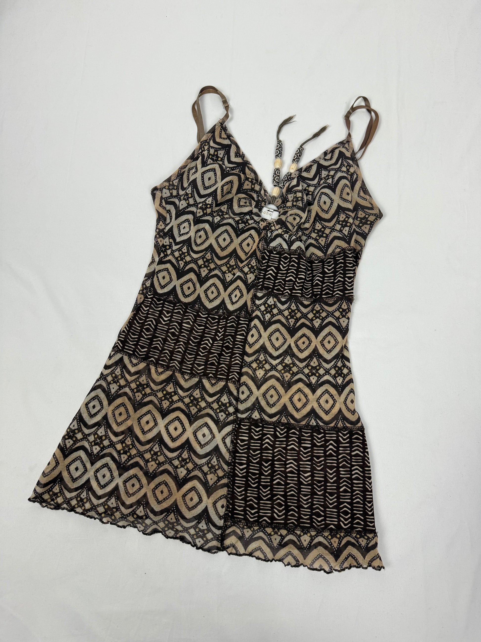 Brown graphic mesh lined cami top (M/L)